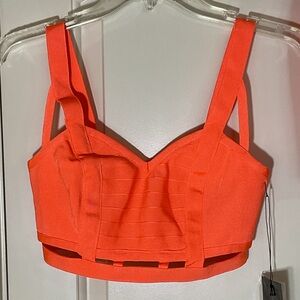 WOW Couture Bold Orange Bandage Crop Top - Size Small